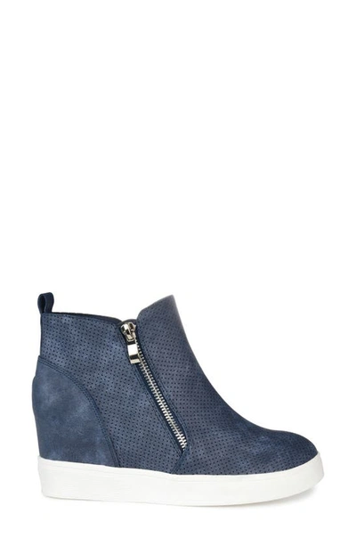 Shop Journee Collection Pennelope Wedge Sneaker In Blue