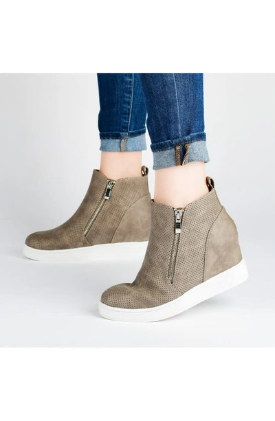 Shop Journee Collection Pennelope Wedge Sneaker In Taupe