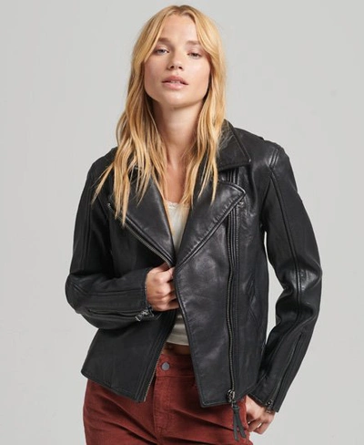 Superdry Women's Vintage Leather Biker Jacket Black | ModeSens