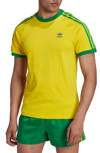 Adidas Originals 3-stripes Cotton T-shirt In Yellow/green | ModeSens
