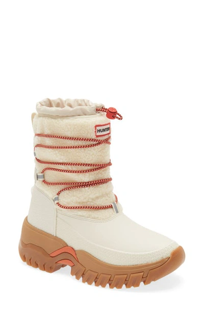 Shop Hunter Wanderer Faux Shearling Waterproof Boot In White Willow/ Gum