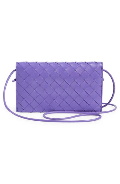 Shop Bottega Veneta Intrecciato Leather Wallet On A Strap In Purple-gold
