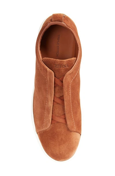 Zegna Triple Stitch Leather Low-top Sneakers In Vicuna