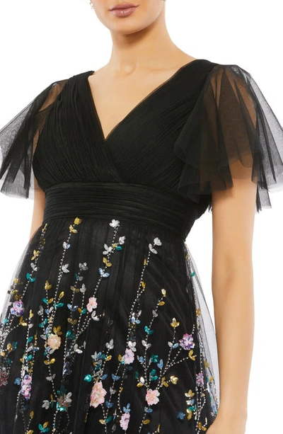 Shop Mac Duggal Sequin Embroidery Tulle A-line Gown In Black Multi