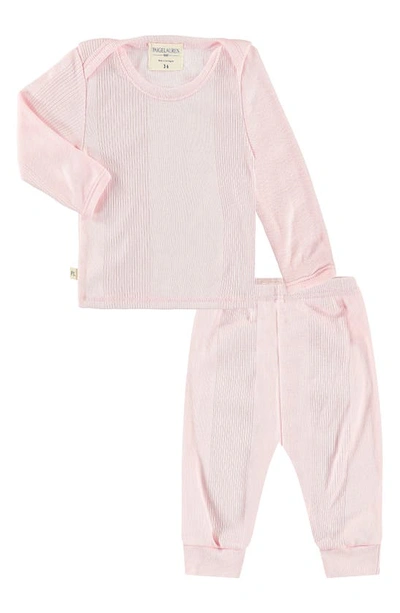 Shop Paigelauren Rib Accent Long Sleeve T-shirt & Joggers Set In Light Pink
