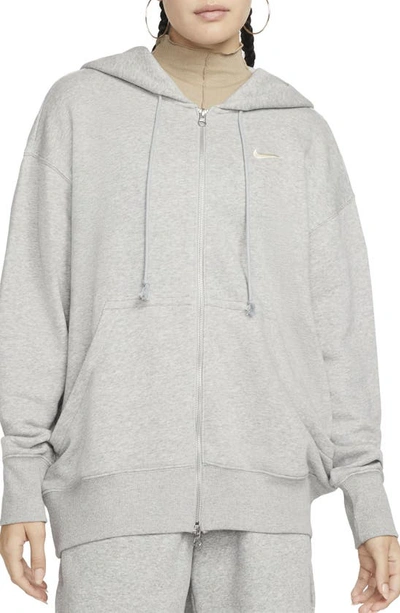 Shop Nike Sportswear Phoenix Fleece Full Zip Hoodie In Dk Grey Heather/ Sail