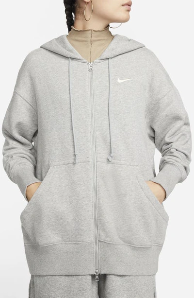 Shop Nike Sportswear Phoenix Fleece Full Zip Hoodie In Dk Grey Heather/ Sail