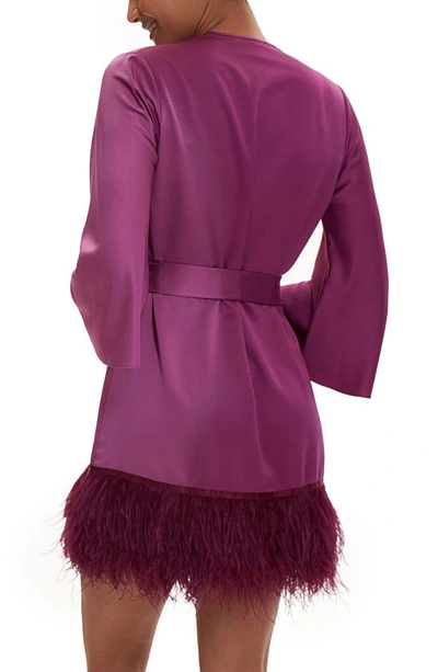 Rya Collection Swan Charmeuse & Ostrich Feather Wrap In Berry