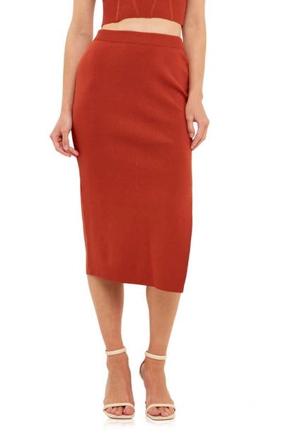 Endless Rose Side Slit Midi Skirt In Burnt Orange