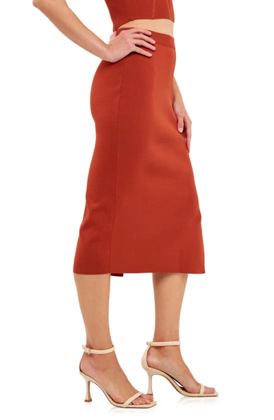 Endless Rose Side Slit Midi Skirt In Burnt Orange