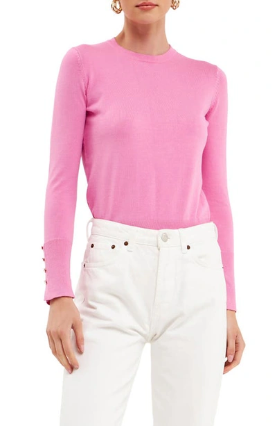 Endless Rose Button Cuff Sweater In Pink