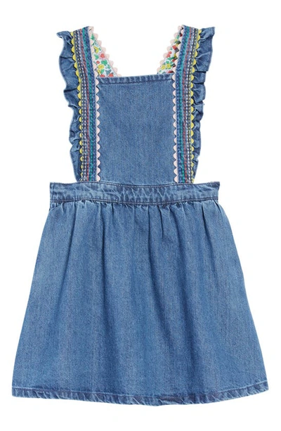 Shop Mini Boden Kids' Pinafore Dress In Rainbow Stitch Denim
