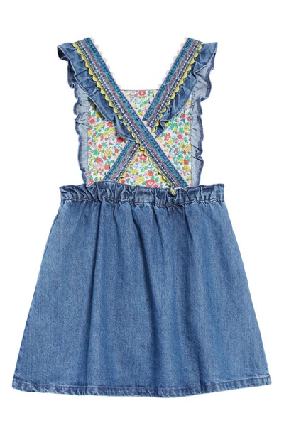 Shop Mini Boden Kids' Pinafore Dress In Rainbow Stitch Denim