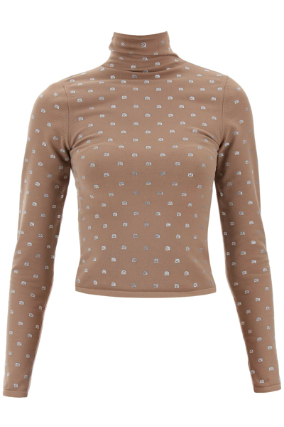 Shop Alexander Wang Crystal Logo Top In Beige