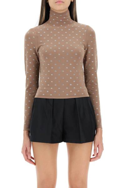 Shop Alexander Wang Crystal Logo Top In Beige