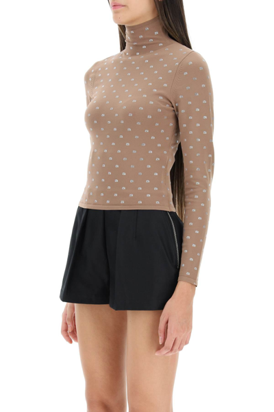 Shop Alexander Wang Crystal Logo Top In Beige