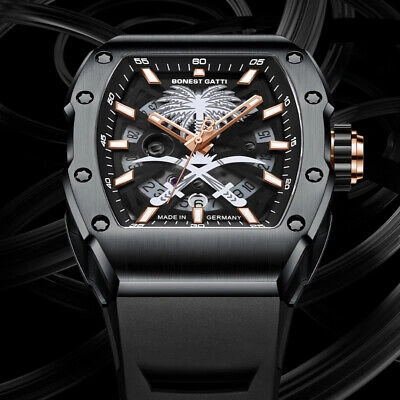 Pre-owned Bonest Gatti Men Automatic Watch Luxury Fashion Tonneau Mechanical Wristwatch