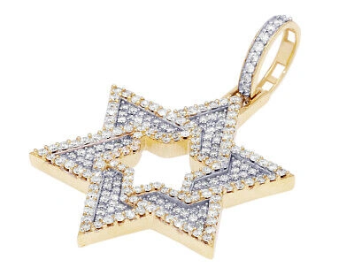 Pre-owned Jewelry Unlimited Star Of David 1.5ct Real Diamond Pendant 10k Yellow Gold 1.5" In G-h