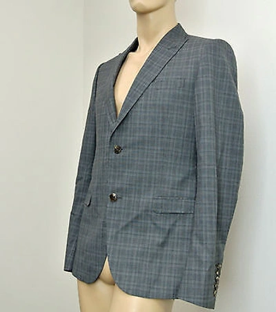 Pre-owned Gucci Authentic  Mens Wool Coat Jacket Blazer 50r/us 40r Gray Check, 279711