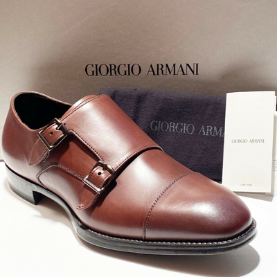 Pre-owned Armani Collezioni Armani Brown Monk Strap 8 41 Men's Leather Oxford Dress Formal Shoes Casual