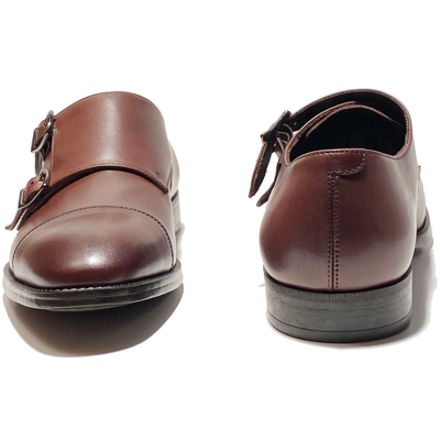 Pre-owned Armani Collezioni Armani Brown Monk Strap 8 41 Men's Leather Oxford Dress Formal Shoes Casual