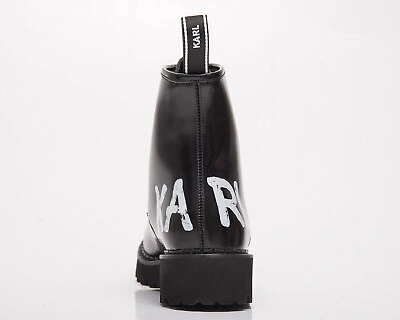 Pre-owned Karl Lagerfeld Troupe Brush Logo Boot Hi Women's Black Leather Shoes Boots