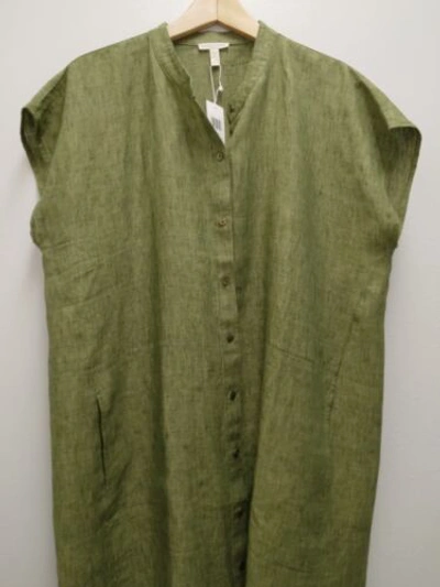 Pre-owned Eileen Fisher Size Xl Coriander Green Linen Delave Dress
