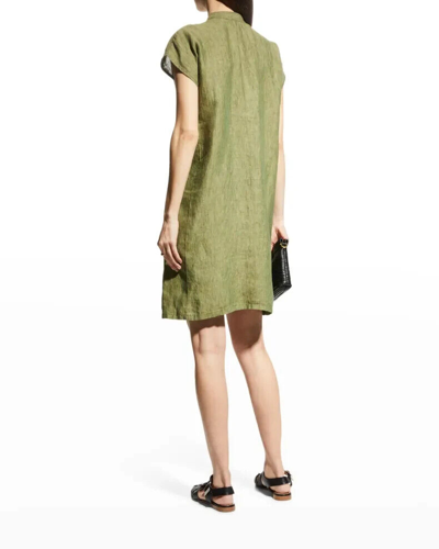 Pre-owned Eileen Fisher Size Xl Coriander Green Linen Delave Dress