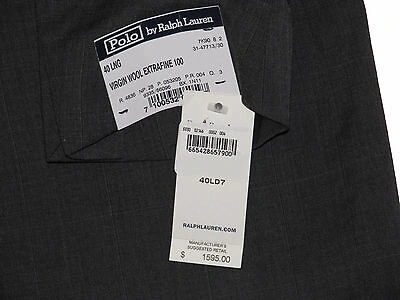 Pre-owned Polo Ralph Lauren Mens Italy Charcoal Grey 3 Button Wool Suit 44l $1,550 In Gray