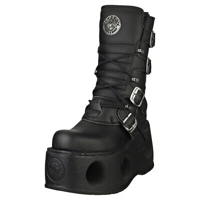 Pre-owned New Rock Rock Boot Metallic M-373-vc2 Unisex Black Platform Boots In Gray