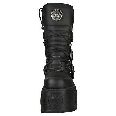 Pre-owned New Rock Rock Boot Metallic M-373-vc2 Unisex Black Platform Boots In Gray