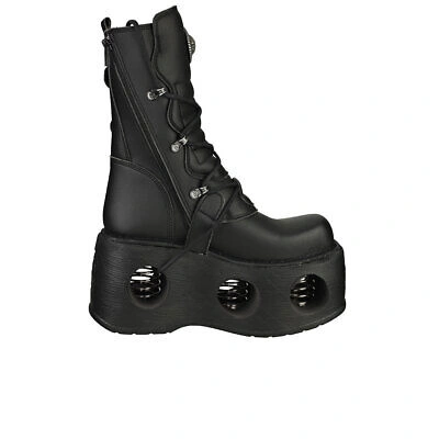 Pre-owned New Rock Rock Boot Metallic M-373-vc2 Unisex Black Platform Boots In Gray