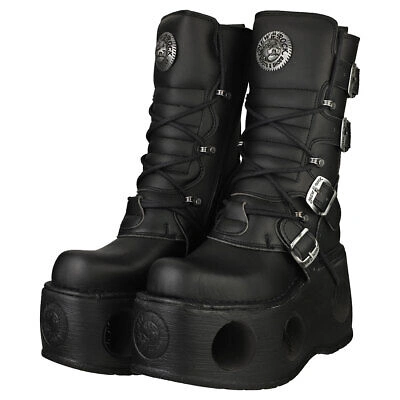 Pre-owned New Rock Rock Boot Metallic M-373-vc2 Unisex Black Platform Boots In Gray