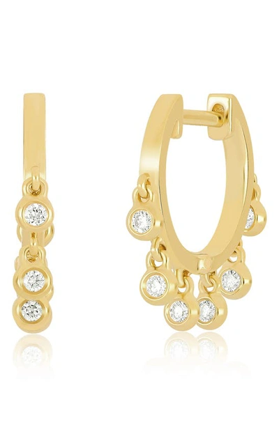 Shop Ef Collection Diamond Bezel Drop Huggie Hoop Earrings In 14k Yellow Gold