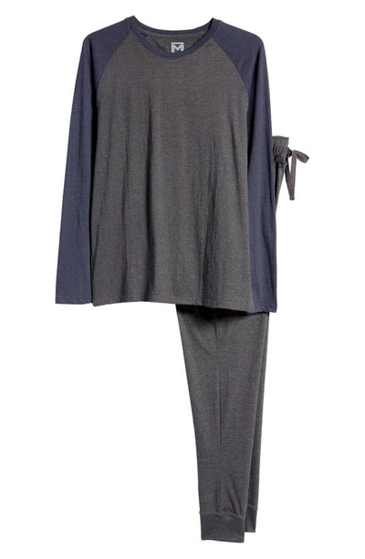 Shop Majestic Fireside Colorblock T-shirt & Pajama Pants Set In Charcoal/ Heather Navy