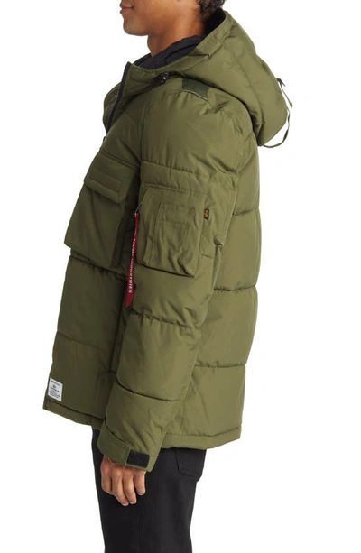 Shop Alpha Industries Water Resistant Hooded Puffer Jacket In Dark Green