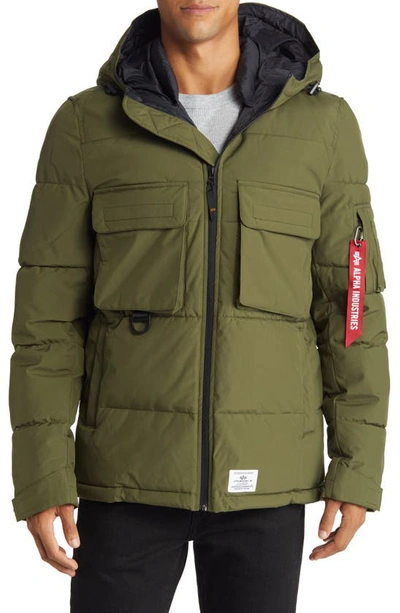 Shop Alpha Industries Water Resistant Hooded Puffer Jacket In Dark Green