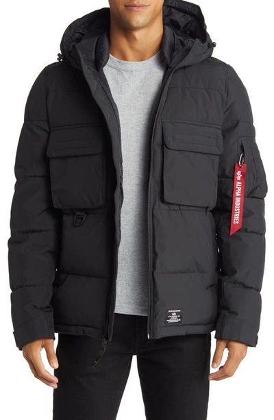 Alpha Industries Water Resistant Hooded Puffer Jacket In Black | ModeSens