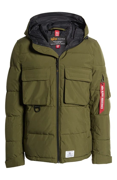 Shop Alpha Industries Water Resistant Hooded Puffer Jacket In Dark Green