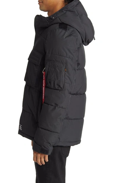 Shop Alpha Industries Water Resistant Hooded Puffer Jacket In Black
