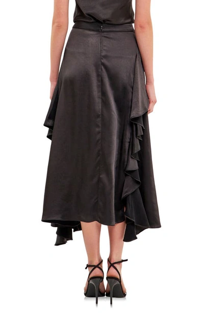 Endless Rose Waterfall Ruffle Satin Maxi Skirt In Black