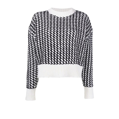 Shop Bottega Veneta White Knitted Mesh Sweater In Black