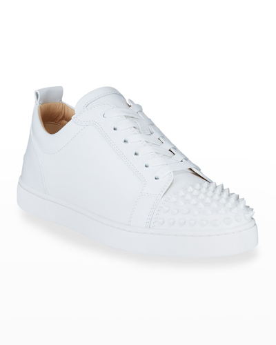 Shop Christian Louboutin Men's Louis Junior Spiked Low-top Sneakers In White