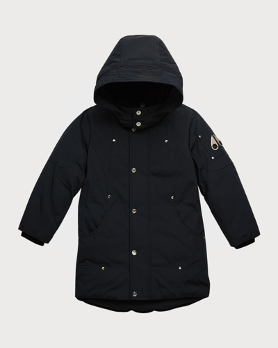 Shop Moose Knuckles Kids Water-repellant Parka Jacket W/ Detachable Hood In Navy