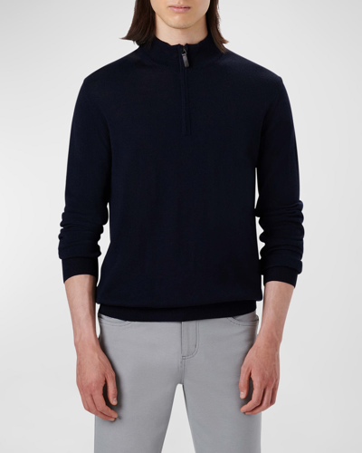 Shop Bugatchi Men's 1/4-zip Mock-neck Sweater In Midnight