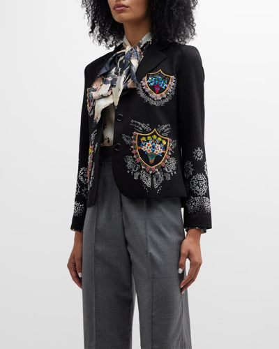 Shop Libertine Petit Trianon Bouquet Embroidered Strass Jacket In Black