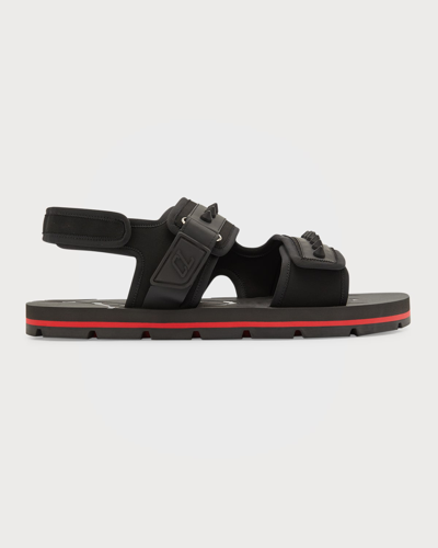 Shop Christian Louboutin Men's Siwa Spike Double Grip Strap Sandals In Black