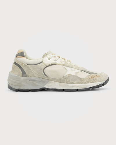 Shop Golden Goose Men's Dad-star Suede & Leather Sneakers In White/silver