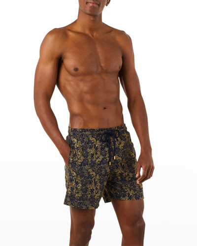 Shop Vilebrequin Men's Maestro Fish-print Swim Shorts In Bleu Marine