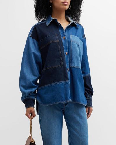 Shop See By Chloé Deadstock Patchwork Button-front Denim Shirt In Multicolor Blue 1